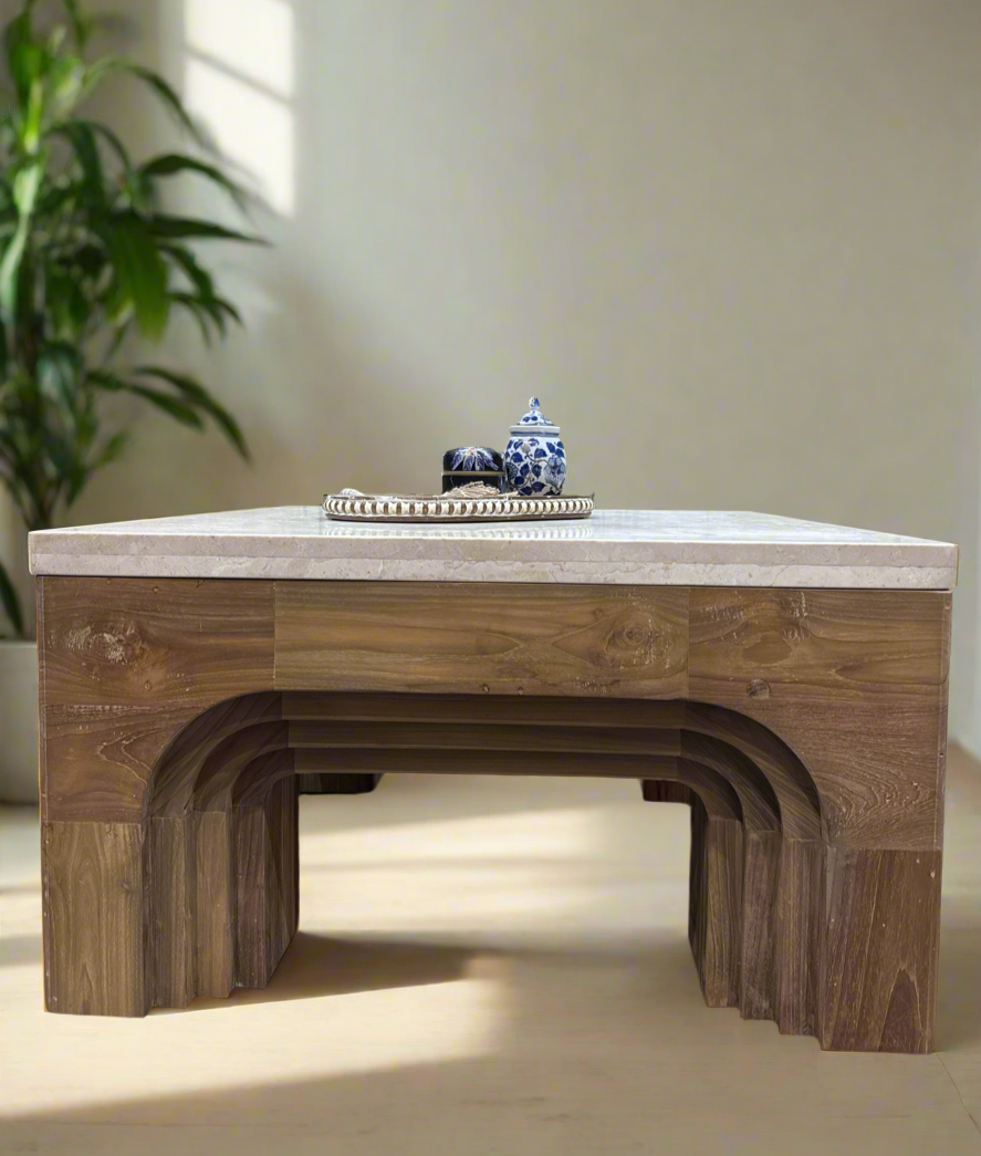 Boho Teak & Marble Coffee Table