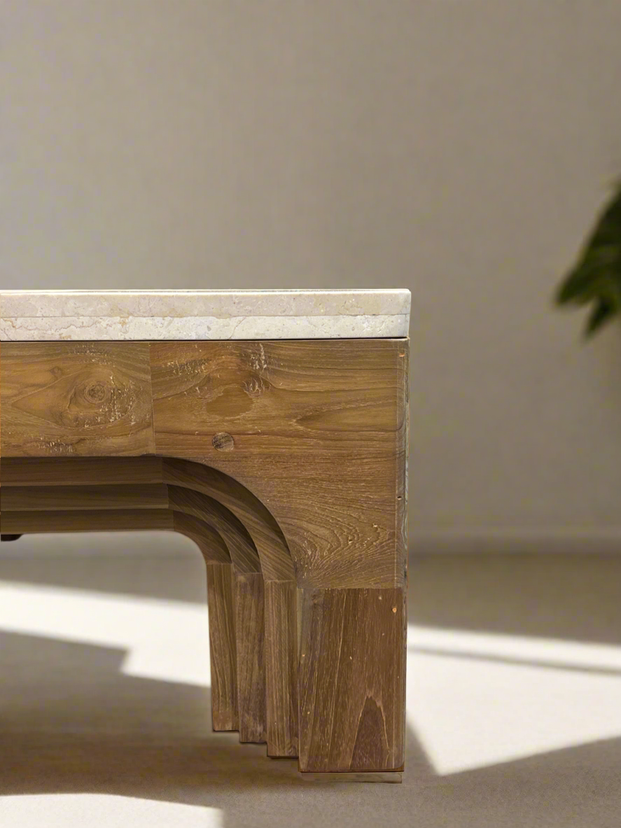 Boho Teak & Marble Coffee Table