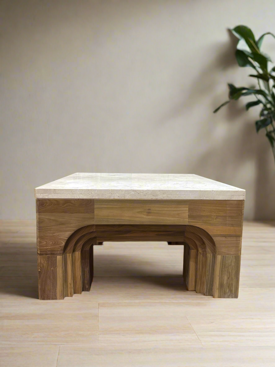 Boho Teak & Marble Coffee Table