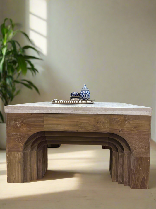 Boho Teak & Marble Coffee Table