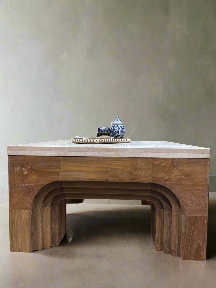 Boho Teak & Marble Coffee Table