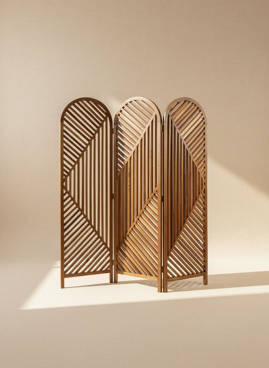 Three-Fold Teak Wood Divider