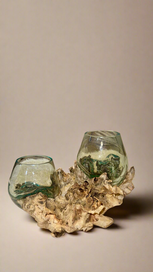 Set of 2 Multi Glass on Wood