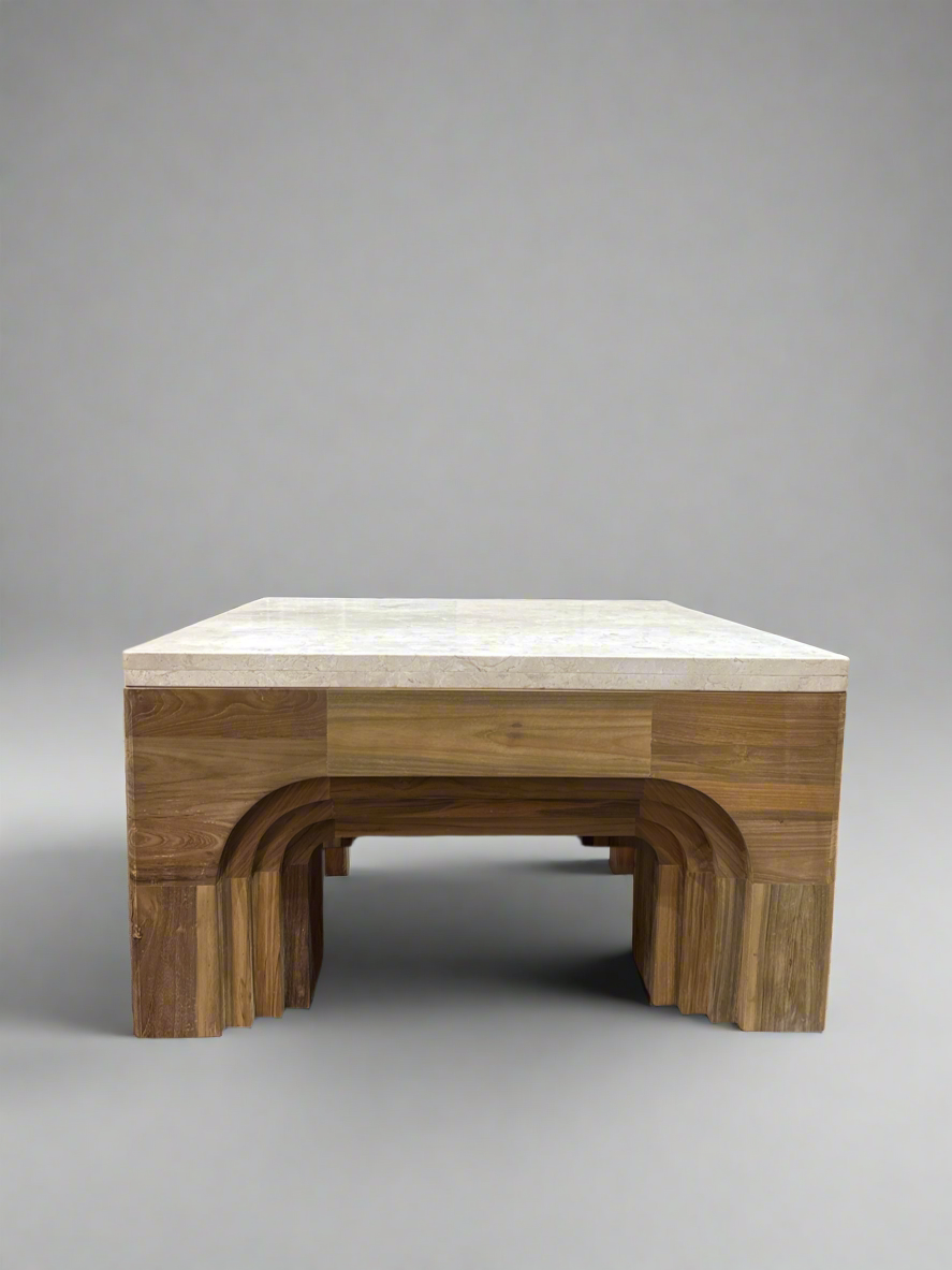 Boho Teak & Marble Coffee Table
